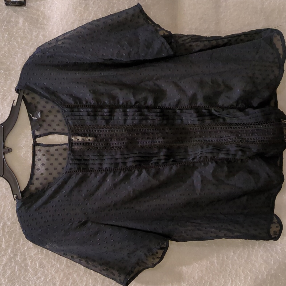 Black Sheer Top with Lace Cutout down Center
